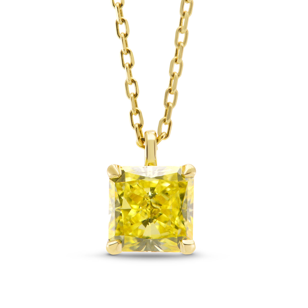 Fancy Vivid Yellow  Radiant Solitaire Pendant