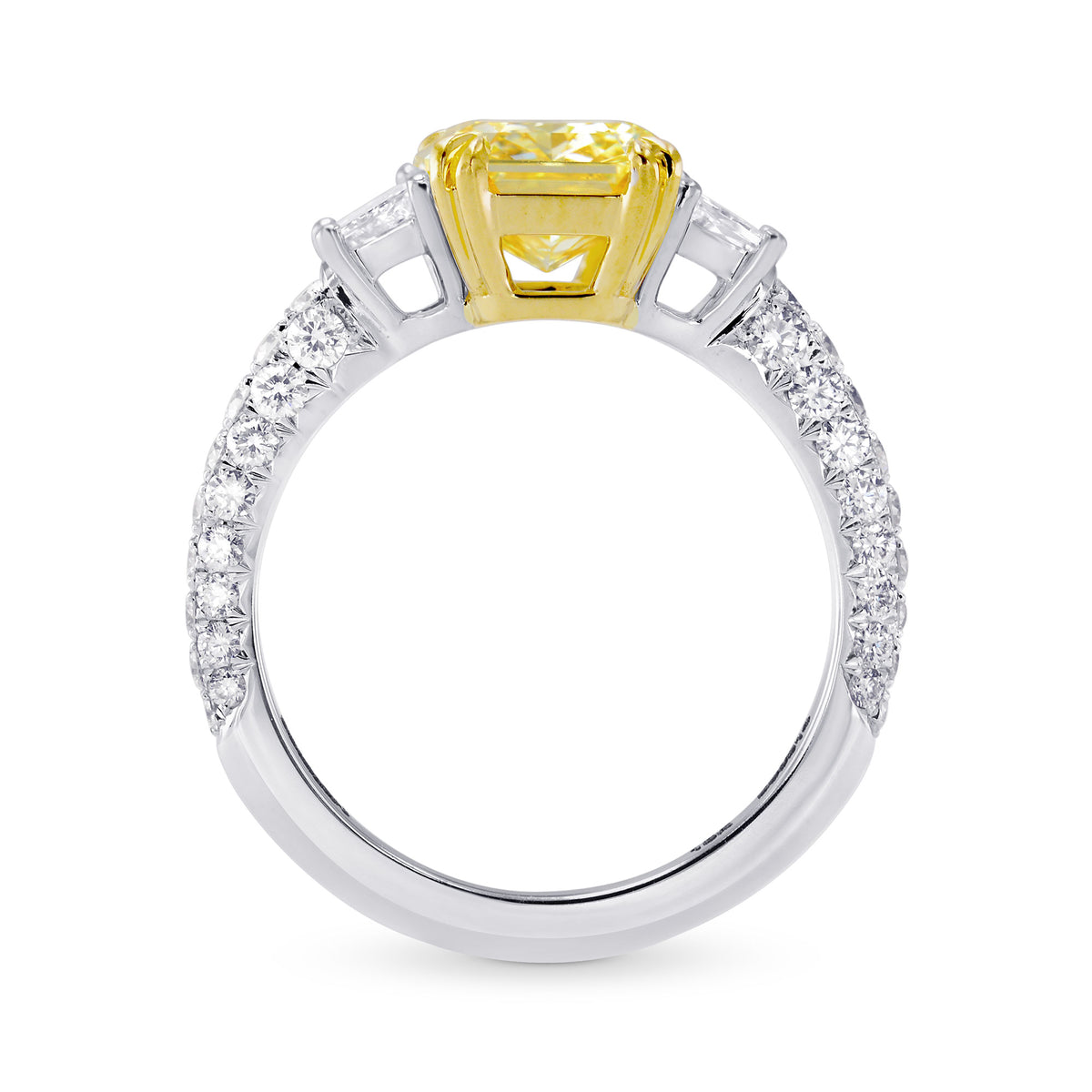 Fancy Intense Yellow Radiant & Stepcut 3 Stone Diamond Ring