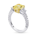 Fancy Intense Yellow Radiant & Stepcut 3 Stone Diamond Ring