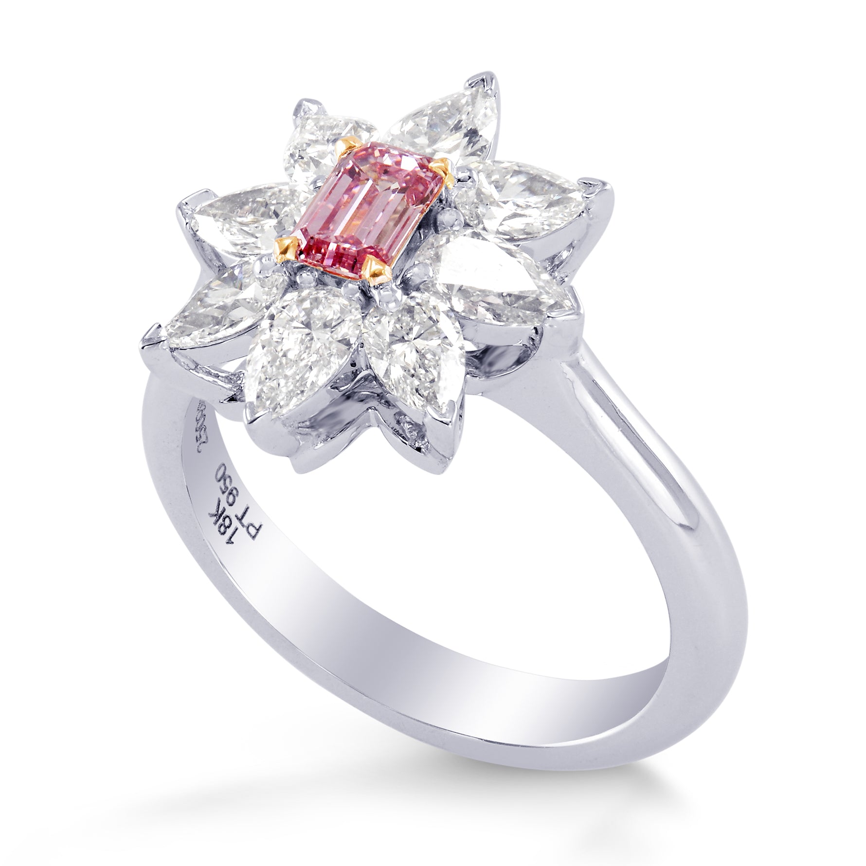 Argyle Fancy Intense Purplish Pink Emerald & Pear Diamond Ring