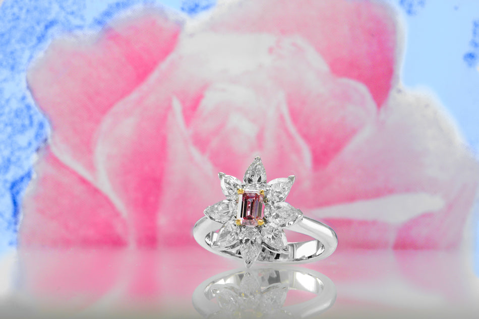 Argyle Fancy Intense Purplish Pink Emerald & Pear Diamond Ring