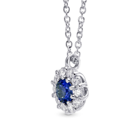 Sapphire & Diamond Halo Pendant