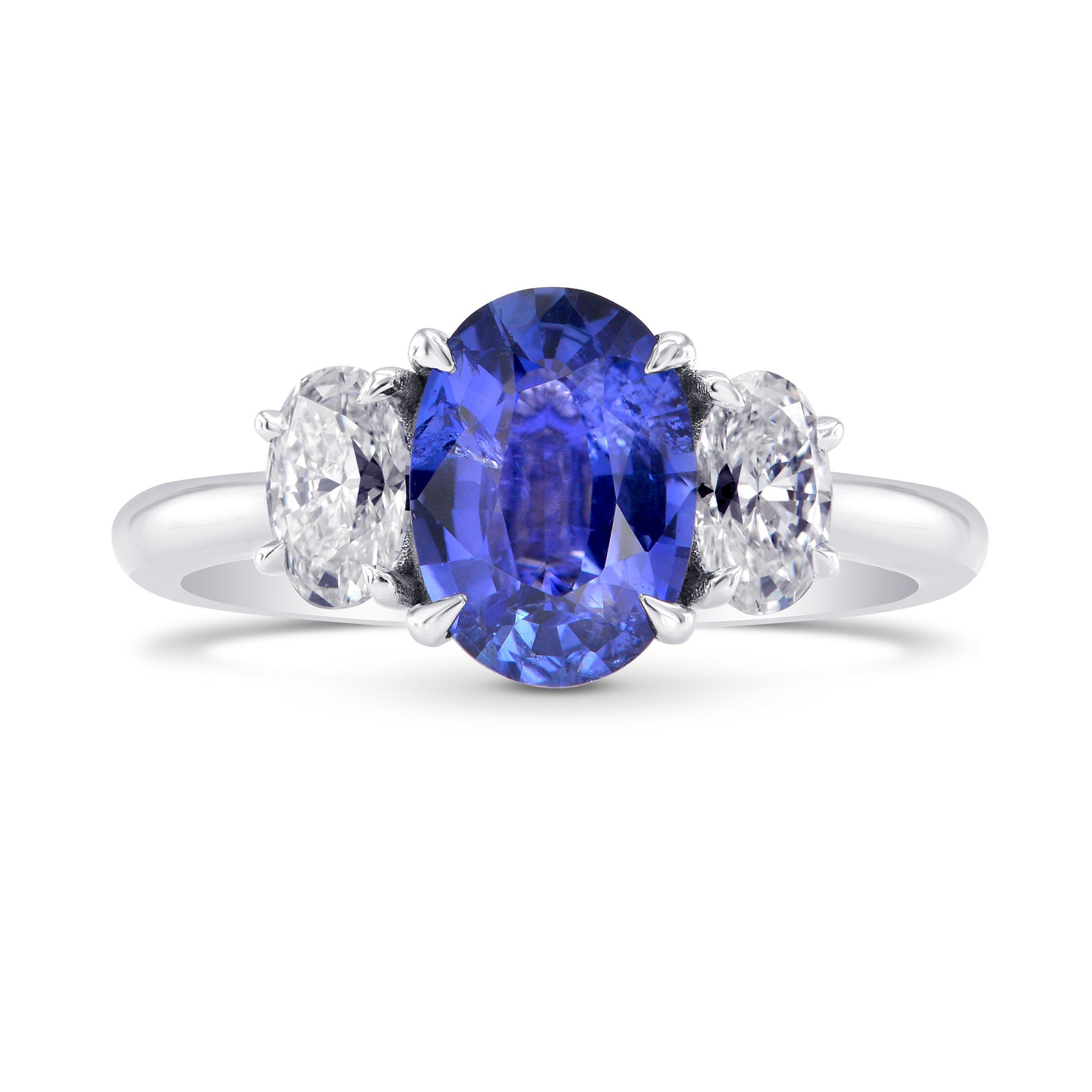 Oval (Unheated) Sapphire & Diamond 3 Stone Ring