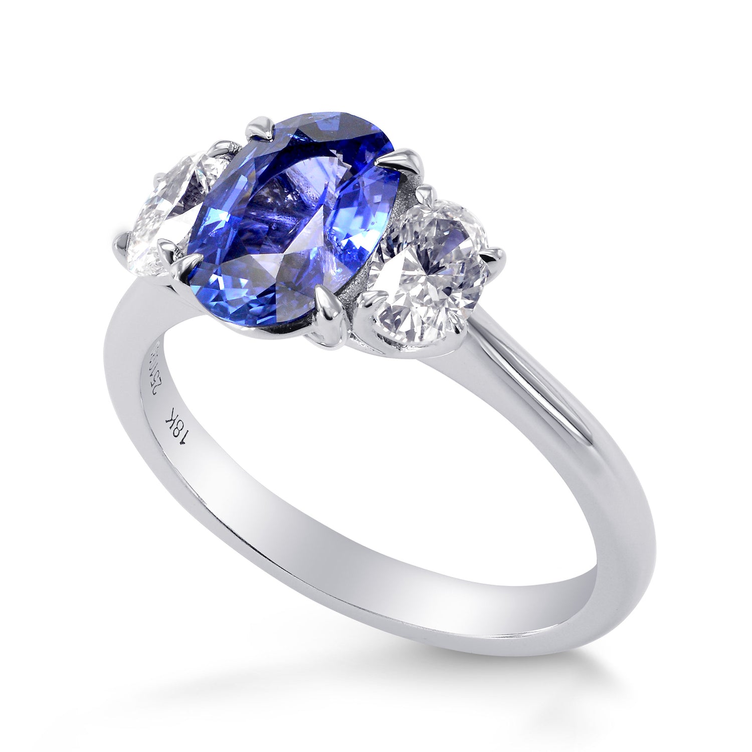 Oval (Unheated) Sapphire & Diamond 3 Stone Ring