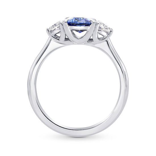 Oval (Unheated) Sapphire & Diamond 3 Stone Ring