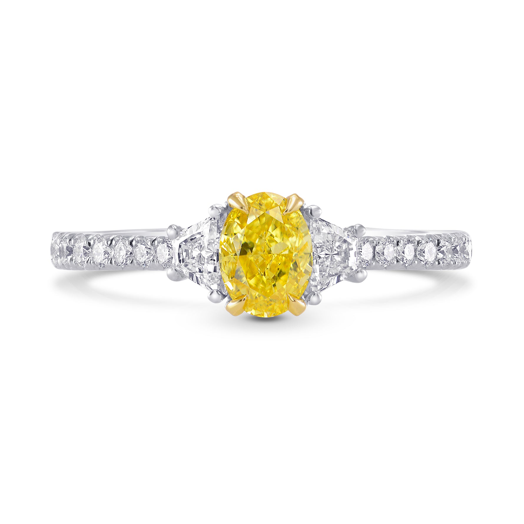 Fancy Vivid Yellow, Oval & Trapezoid Diamond Ring