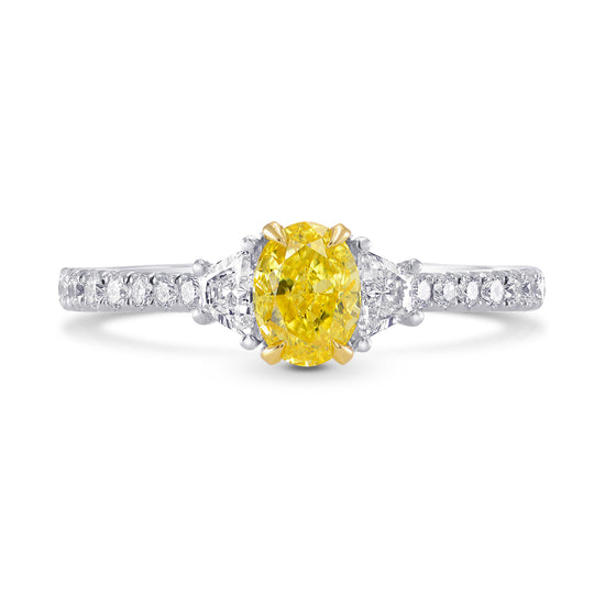 Fancy Vivid Yellow, Oval & Trapezoid Diamond Ring