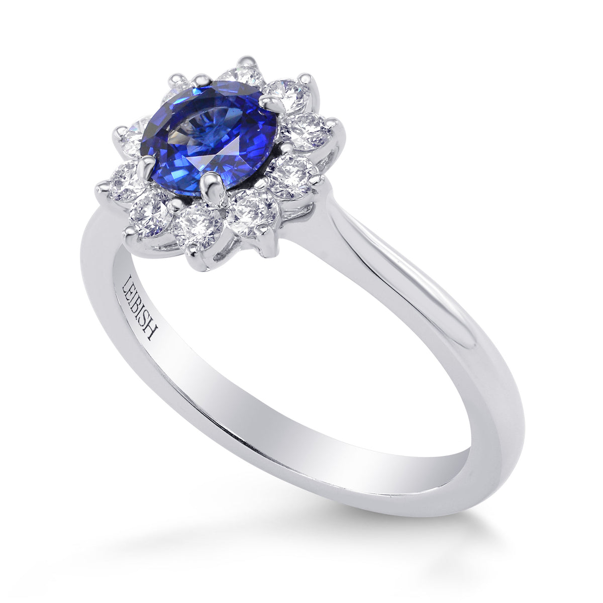Round Sapphire & Diamond Halo Dress Ring