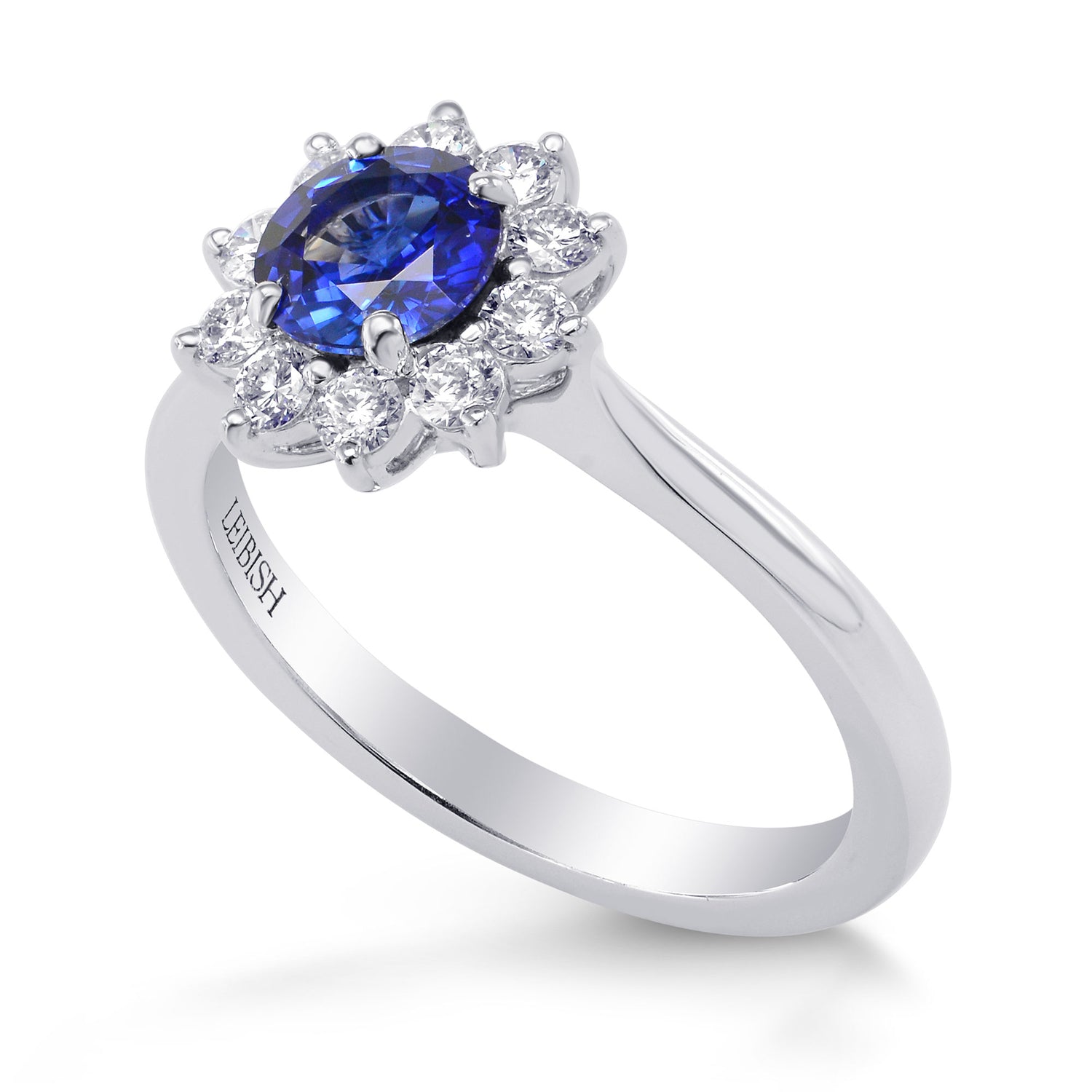 Round Sapphire & Diamond Halo Dress Ring