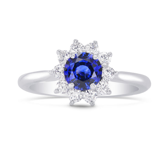 Round Sapphire & Diamond Halo Dress Ring