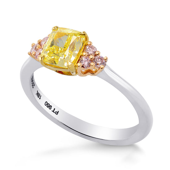 Fancy Yellow Cushion & Pink Diamond Engagement Ring