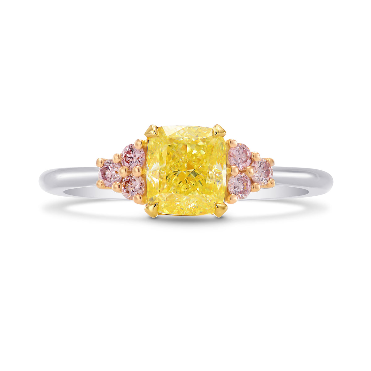 Fancy Yellow Cushion & Pink Diamond Engagement Ring
