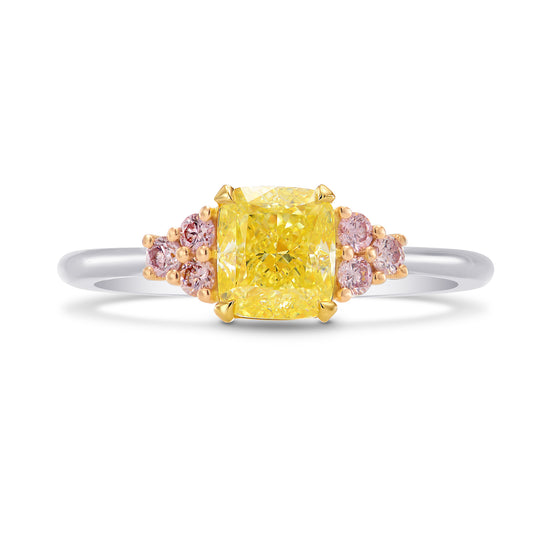 Fancy Yellow Cushion & Pink Diamond Engagement Ring