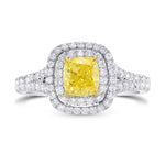 Fancy Intense Yellow Cushion Diamond Double Halo Ring