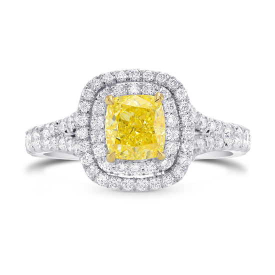 Fancy Intense Yellow Cushion Diamond Double Halo Ring