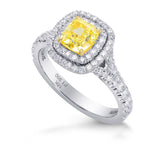 Fancy Intense Yellow Cushion Diamond Double Halo Ring