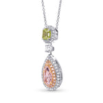 Pink Pear & Green Radiant Diamond Drop Halo Pendant