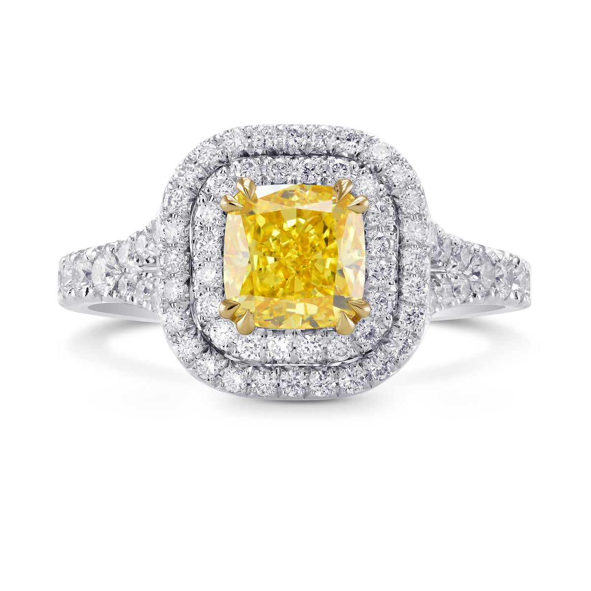 Fancy Vivid Yellow Cushion Diamond Halo Ring