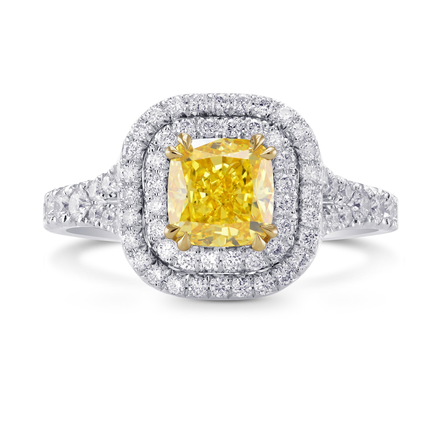 Fancy Vivid Yellow Cushion Diamond Halo Ring