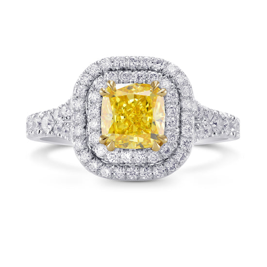 Fancy Vivid Yellow Cushion Diamond Halo Ring