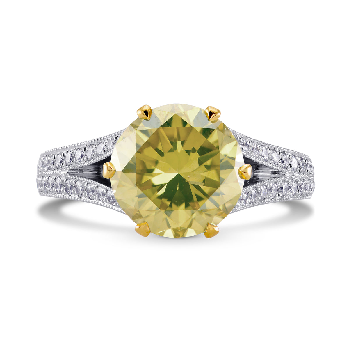 Fancy Intense Greenish Yellow Round Diamond Ring