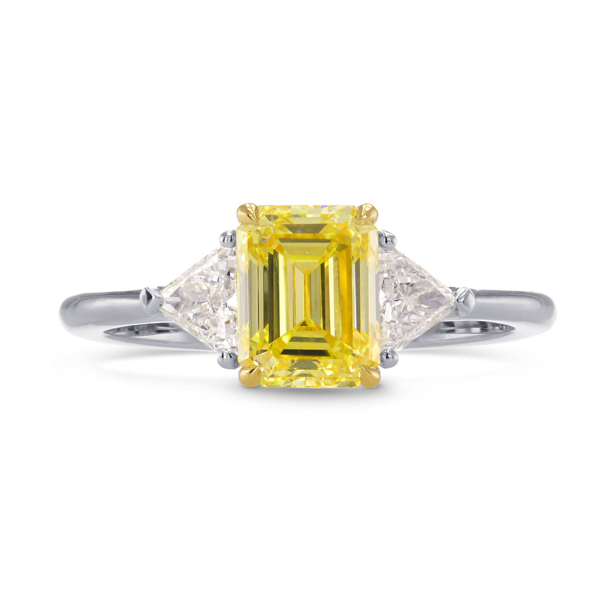 Fancy Intense Yellow Emerald-cut & Triangle Diamond Ring