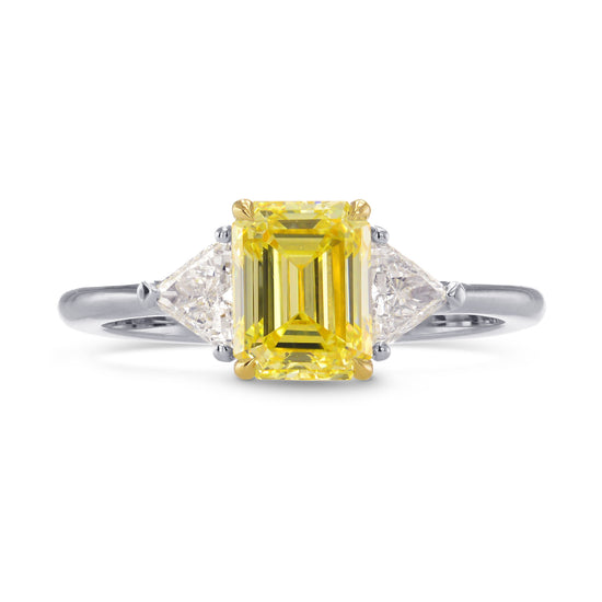 Fancy Intense Yellow Emerald-cut & Triangle Diamond Ring