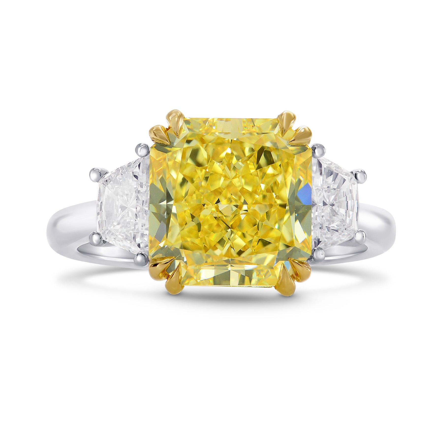 Fancy Intense Yellow Radiant & Trapezoid Diamond Ring