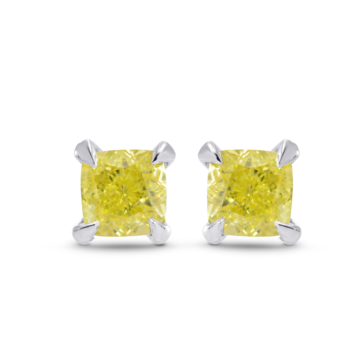 Fancy Intense Yellow Cushion Diamond Stud Earrings