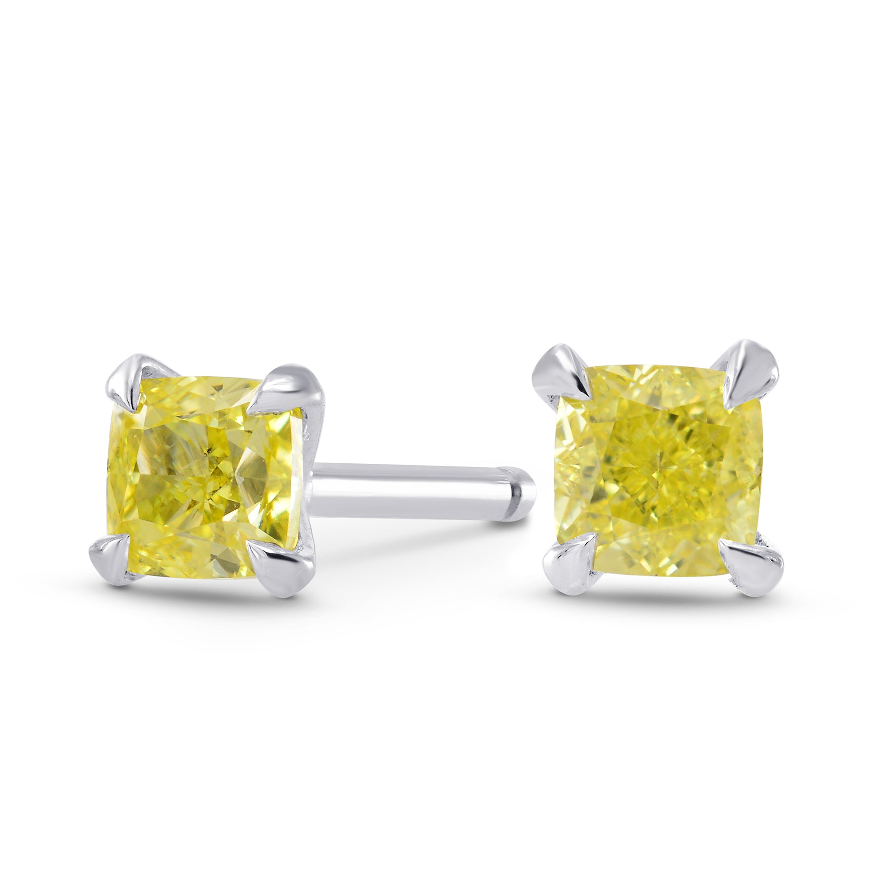Fancy Intense Yellow Cushion Diamond Stud Earrings