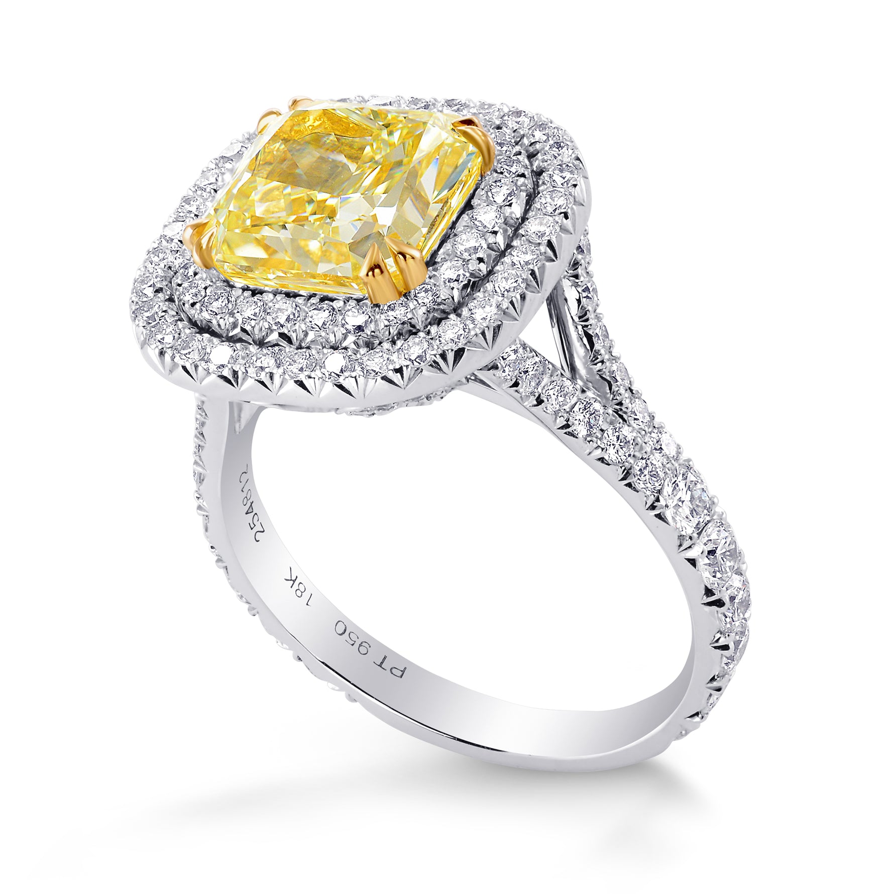 Fancy Yellow Radiant Diamond Carriage Double Halo Ring