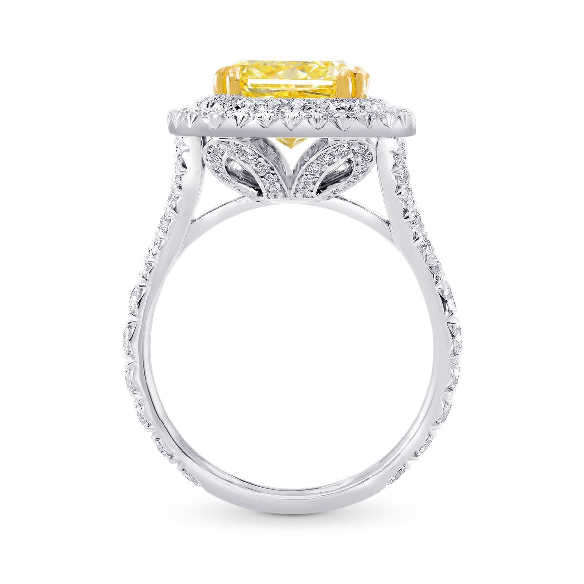 Fancy Yellow Radiant Diamond Carriage Double Halo Ring