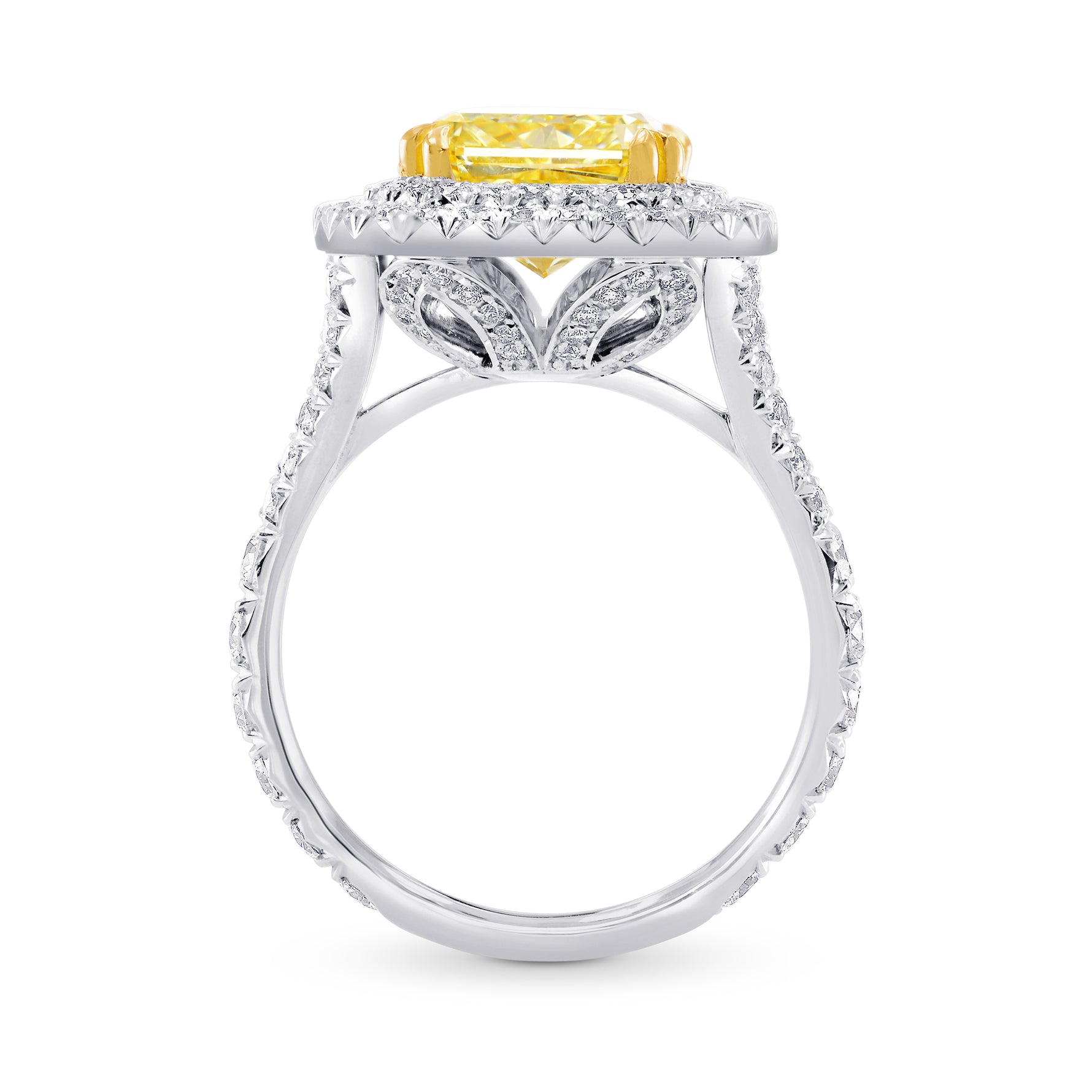 Fancy Yellow Radiant Diamond Carriage Double Halo Ring