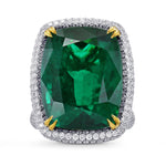 Extraordinary Emerald Cushion Ring with Vivid Yellow Diamonds