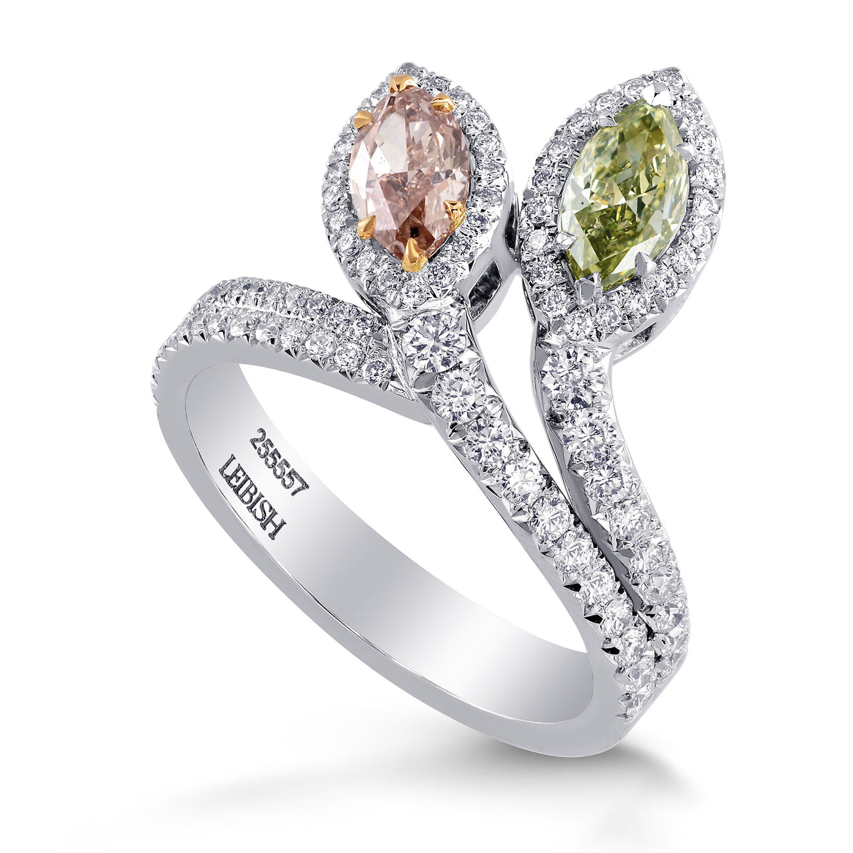 Extraordinary Pink & Green Marquise 2 Stone Diamond Ring