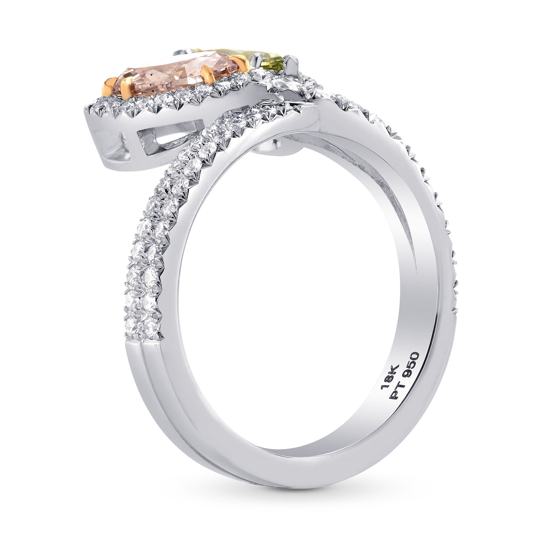 Extraordinary Pink & Green Marquise 2 Stone Diamond Ring