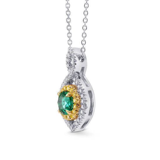Round Green Emerald and Yellow Diamond Drop Pendant