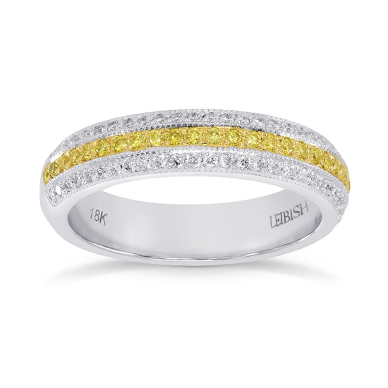 Fancy Intense Yellow and White Pave Diamond Milgrain Band Ring