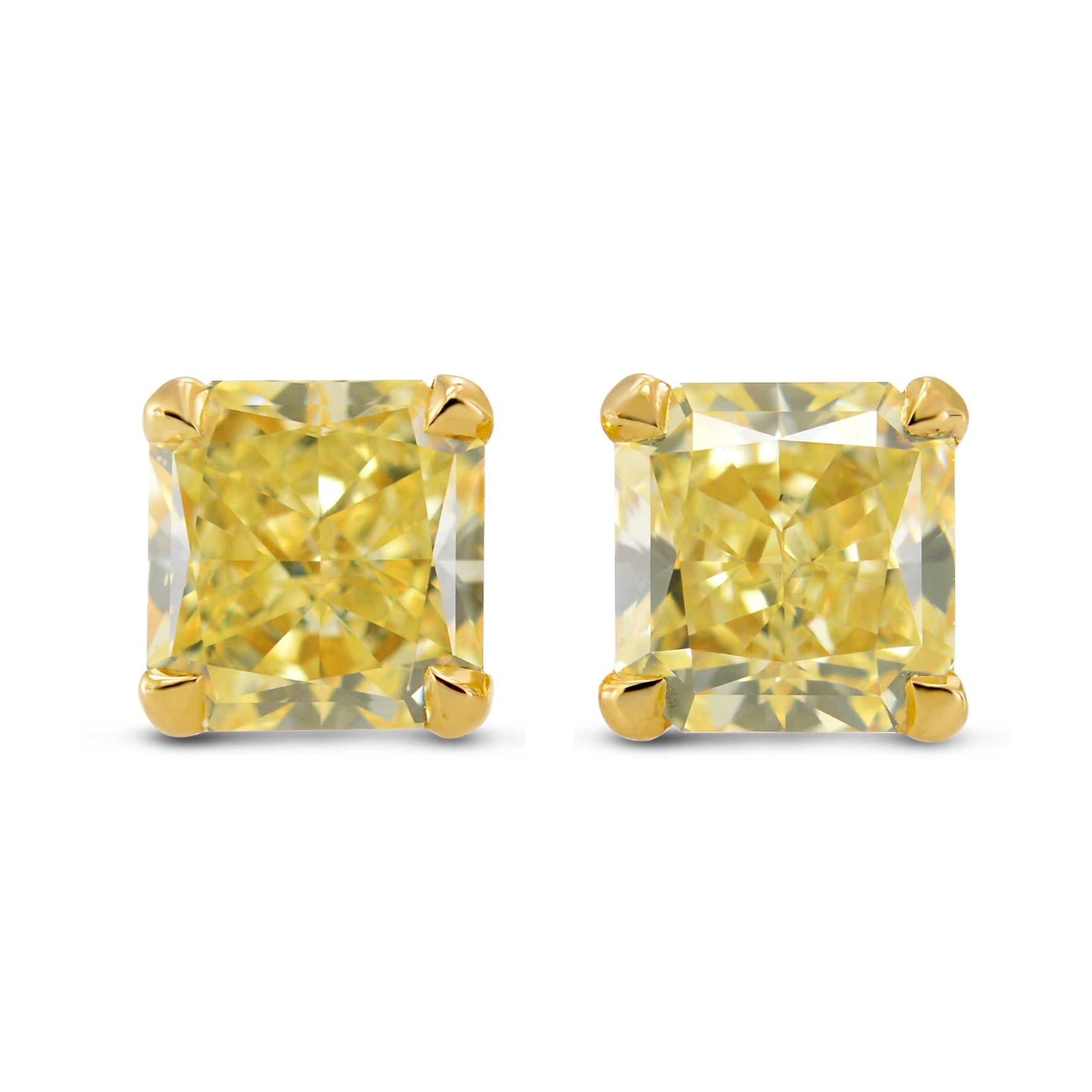 Fancy Yellow Radiant Diamond Stud Earrings