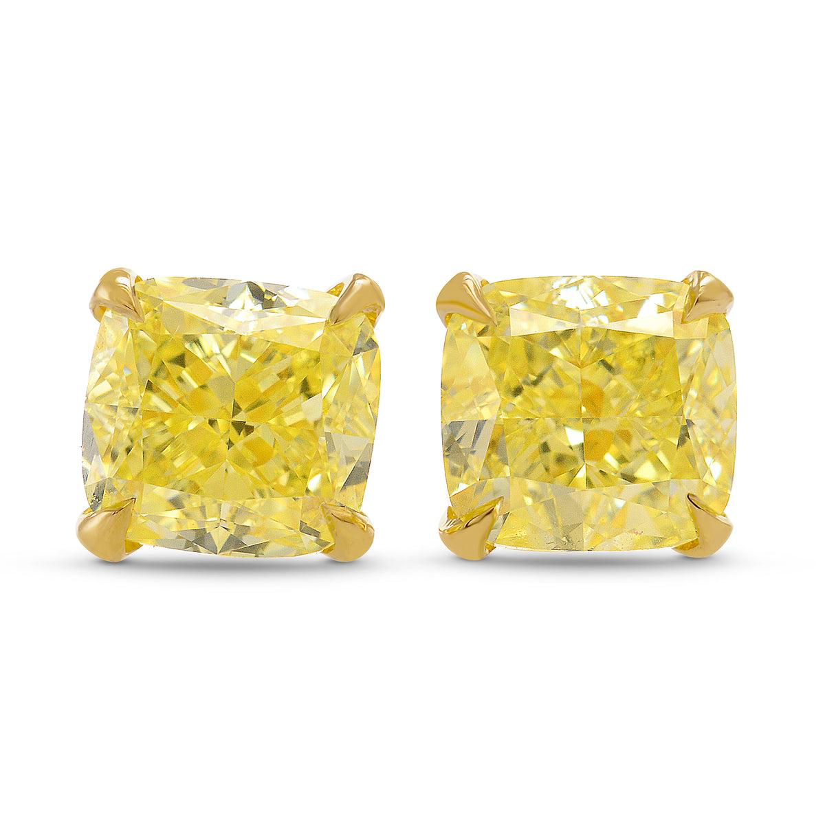 Fancy Yellow Cushion Diamond Stud Earrings
