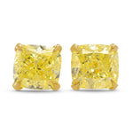 Fancy Yellow Cushion Diamond Stud Earrings