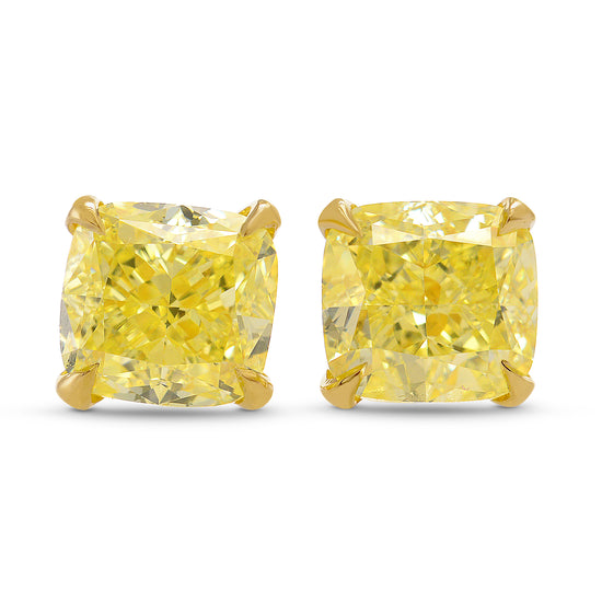 Fancy Yellow Cushion Diamond Stud Earrings