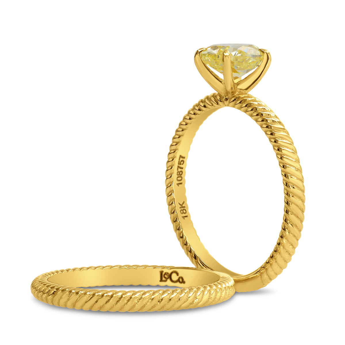 Rope Solitaire Engagement & Wedding Ring Set - 3