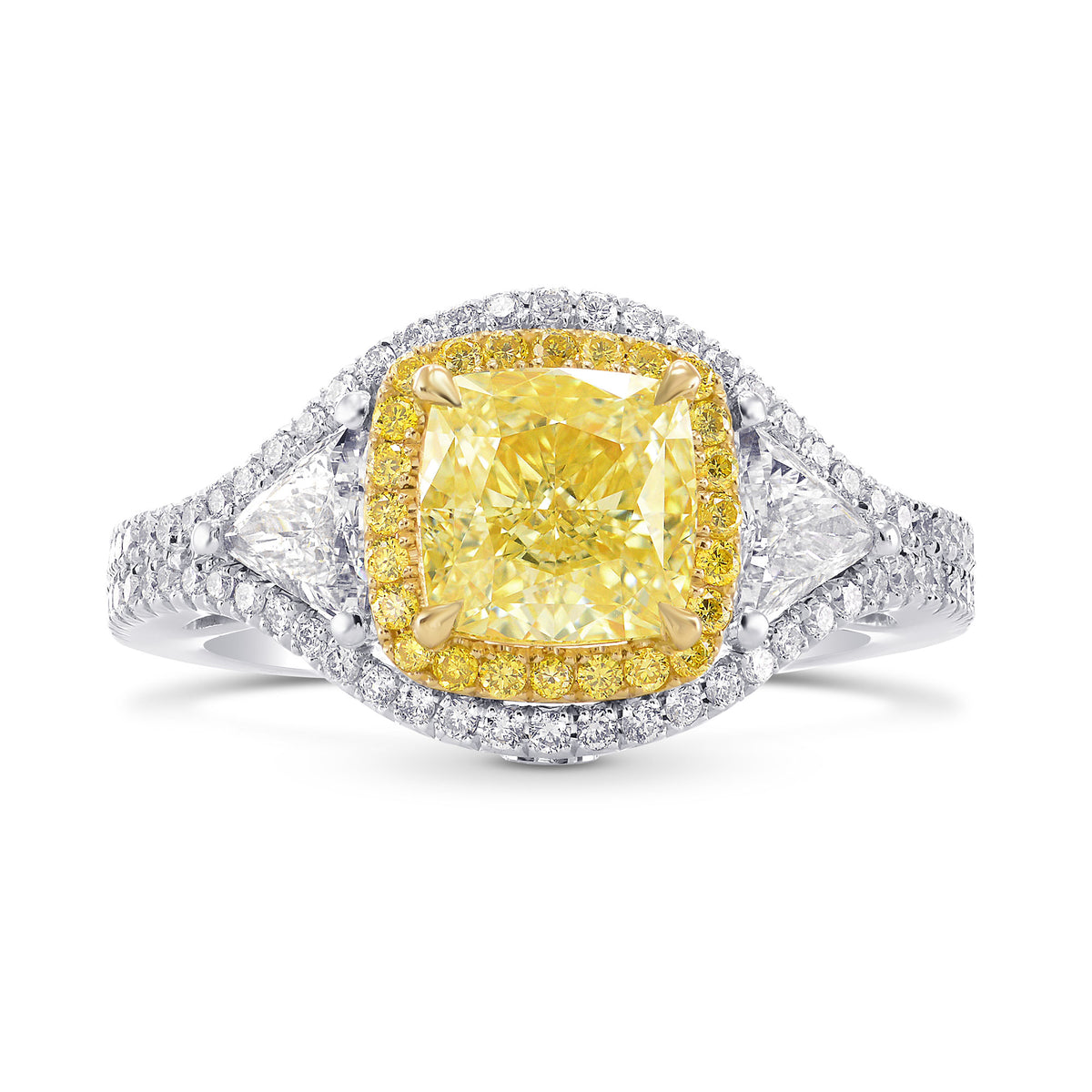 Fancy Yellow Cushion & Triangle Diamond Halo Ring