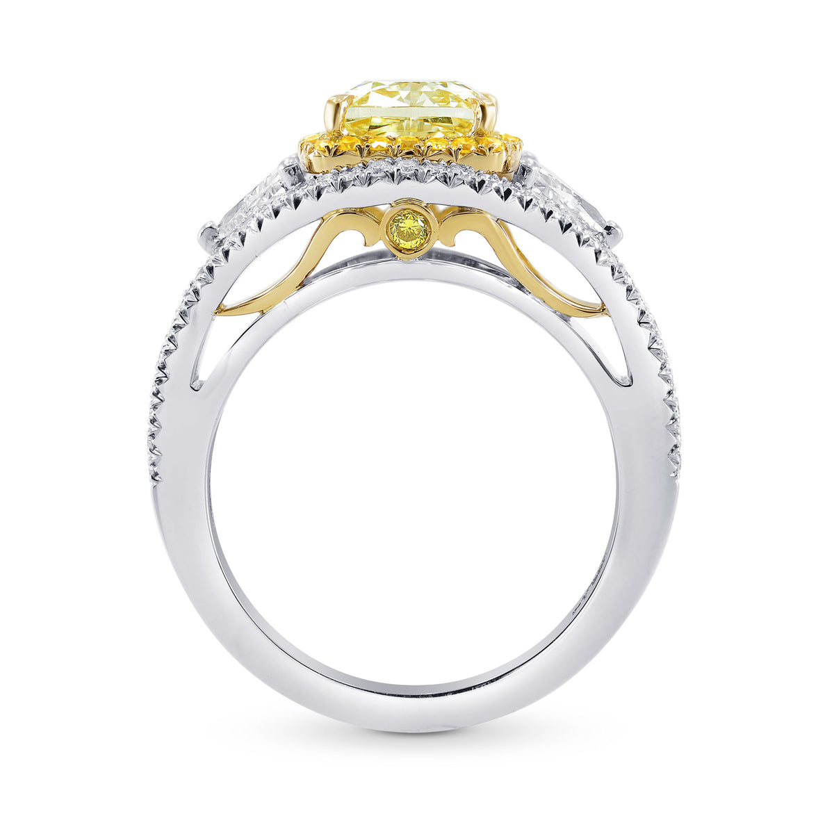 Fancy Yellow Cushion & Triangle Diamond Halo Ring