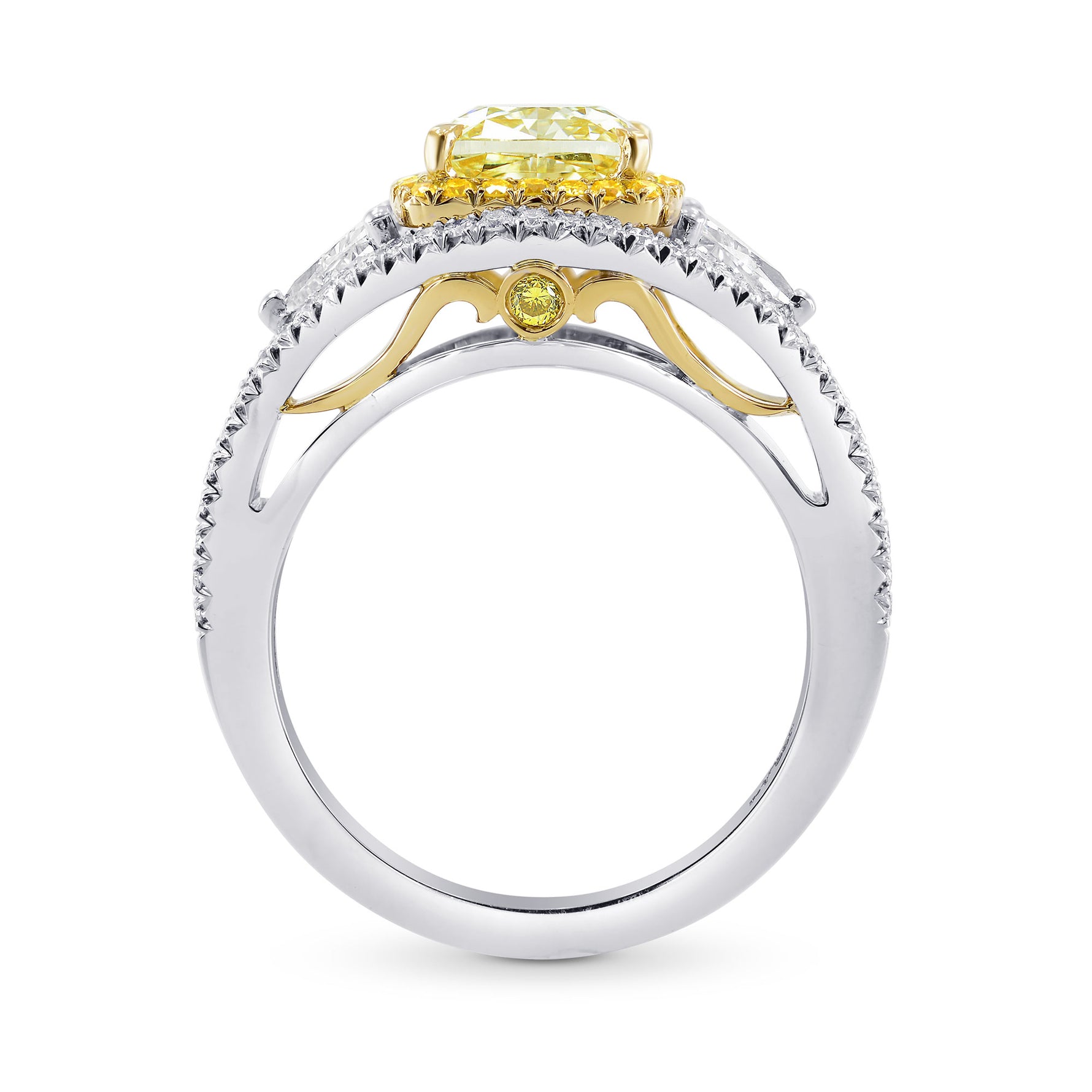 Fancy Yellow Cushion & Triangle Diamond Halo Ring
