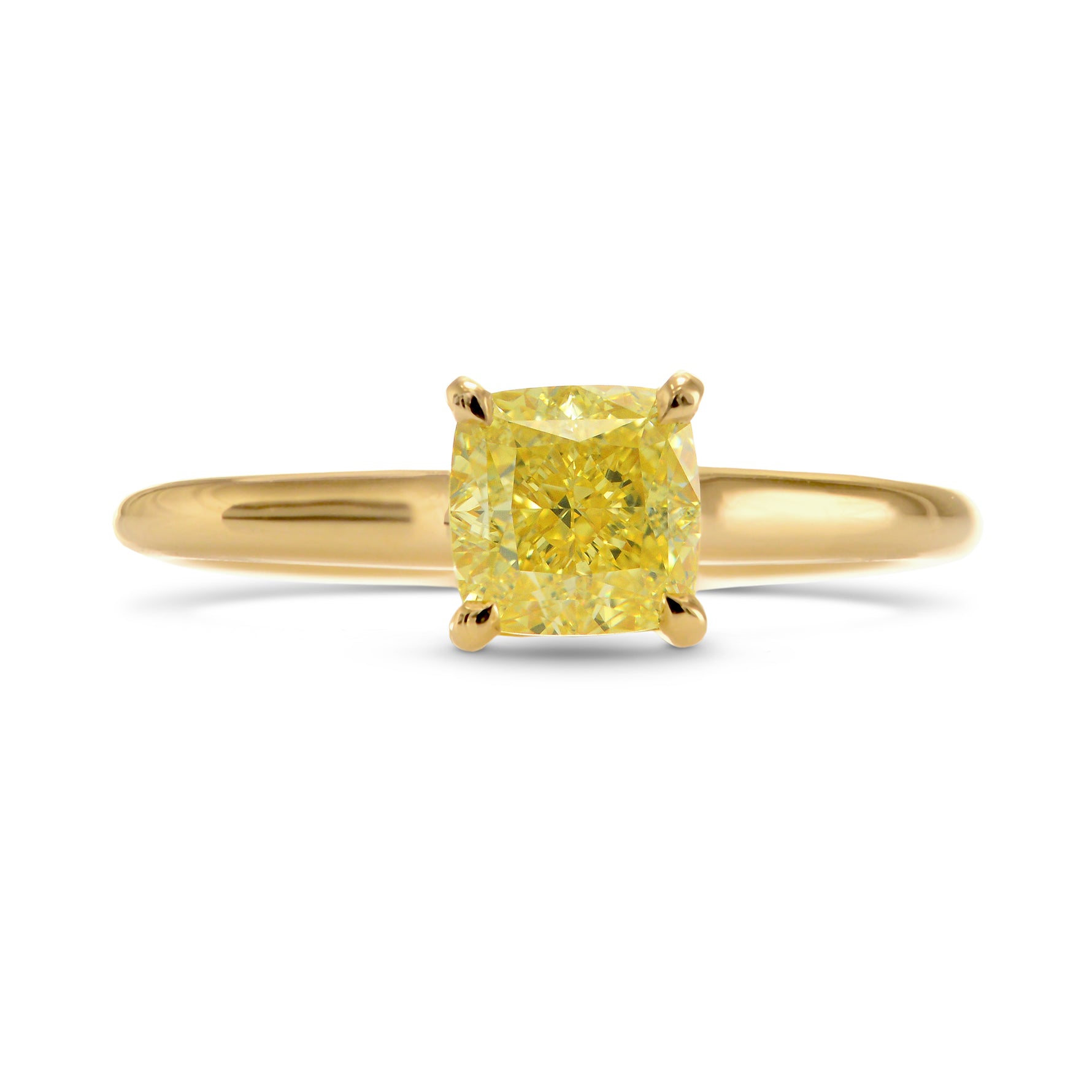 Fancy Intense Yellow Cushion Diamond Solitaire Ring