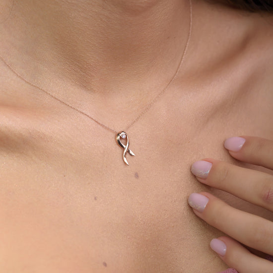 Pink Diamond Rose Gold Breast Cancer Awareness Ribbon Pendant - 4