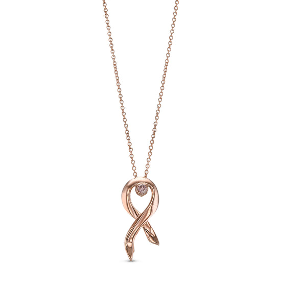 Pink Diamond Rose Gold Breast Cancer Awareness Ribbon Pendant