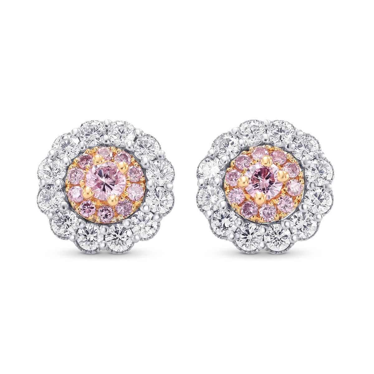 Fancy Intense Pink & White Diamond Pave Flower Earrings